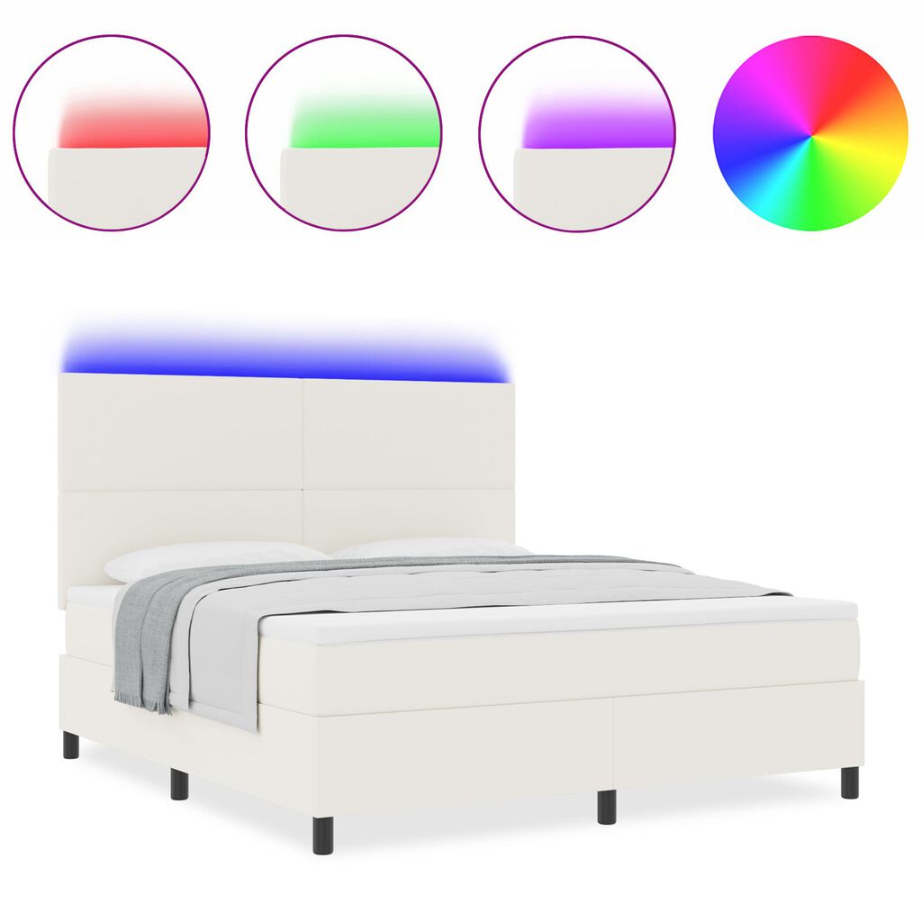 vidaXL Κρεβάτι Box Spring με Στρώμα & LED Κρεμ Υφάσματος Κόρντουρα