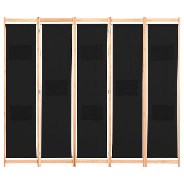 vidaXL Διαχωριστικό Δωματίου με 5 Πάνελ Μαύρο 200x170x4 εκ. Υφασμάτινο