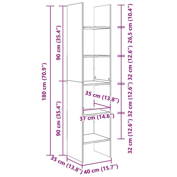vidaXL Βιβλιοθήκη Χρώμα Sonoma Δρυς 40 x 35 x 180 εκ. από Επεξ. Ξύλο
