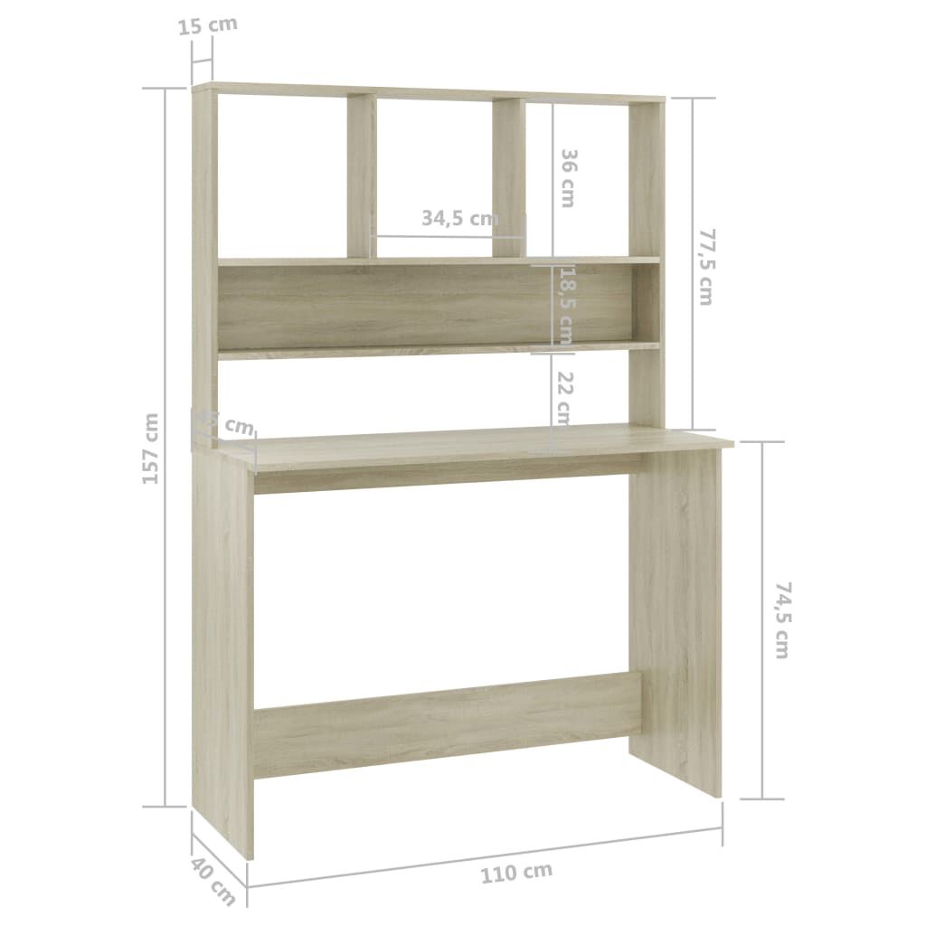 vidaXL Γραφείο με Ράφια Sonoma Δρυς 110x45x157 εκ. από Μοριοσανίδα