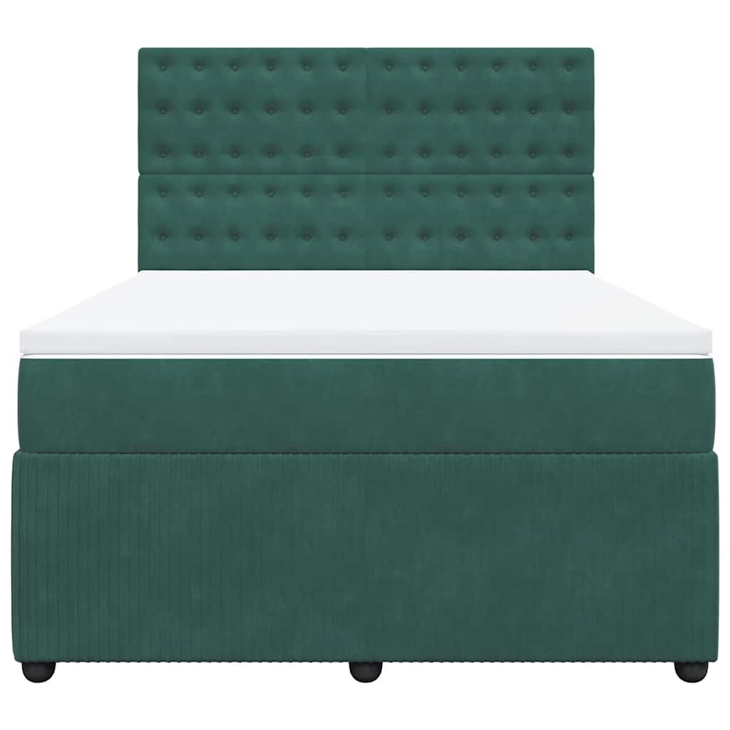 vidaXL Κρεβάτι Boxspring με Στρώμα Σκούρο Πράσινο 140x200εκ. Βελούδινο