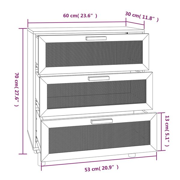 vidaXL Ντουλάπι Καφέ 60 x 30 x 70 εκ. από Μασίφ Πεύκο & Φυσικό Ρατάν