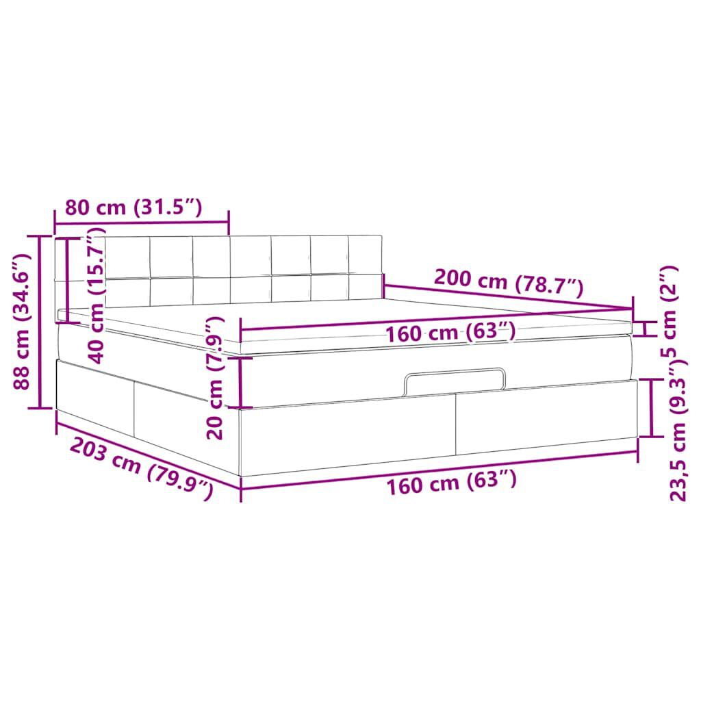 vidaXL Οθωμανικό κρεβάτι με στρώμα&LEDs Ανοιχτό γκρι 160x200cm Βελούδο