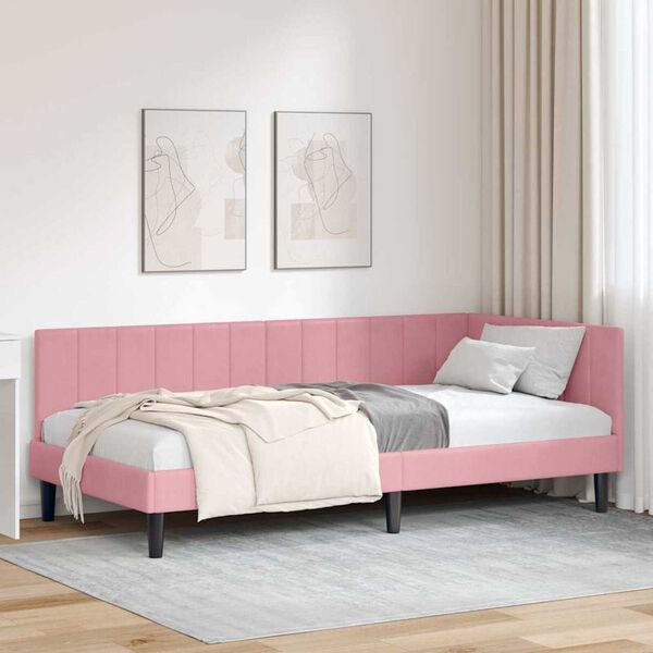 vidaXL Κρεβάτι Γωνίας με κεφαλάρι Ροζ 90 x 190 cm Βελούδο