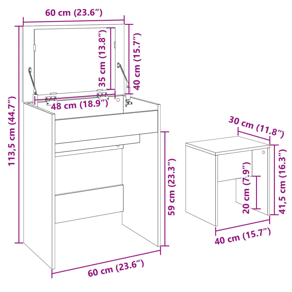 vidaXL Μπουντουάρ με Καθρέφτη Καφέ Δρυς 60x40x113,5 εκ.