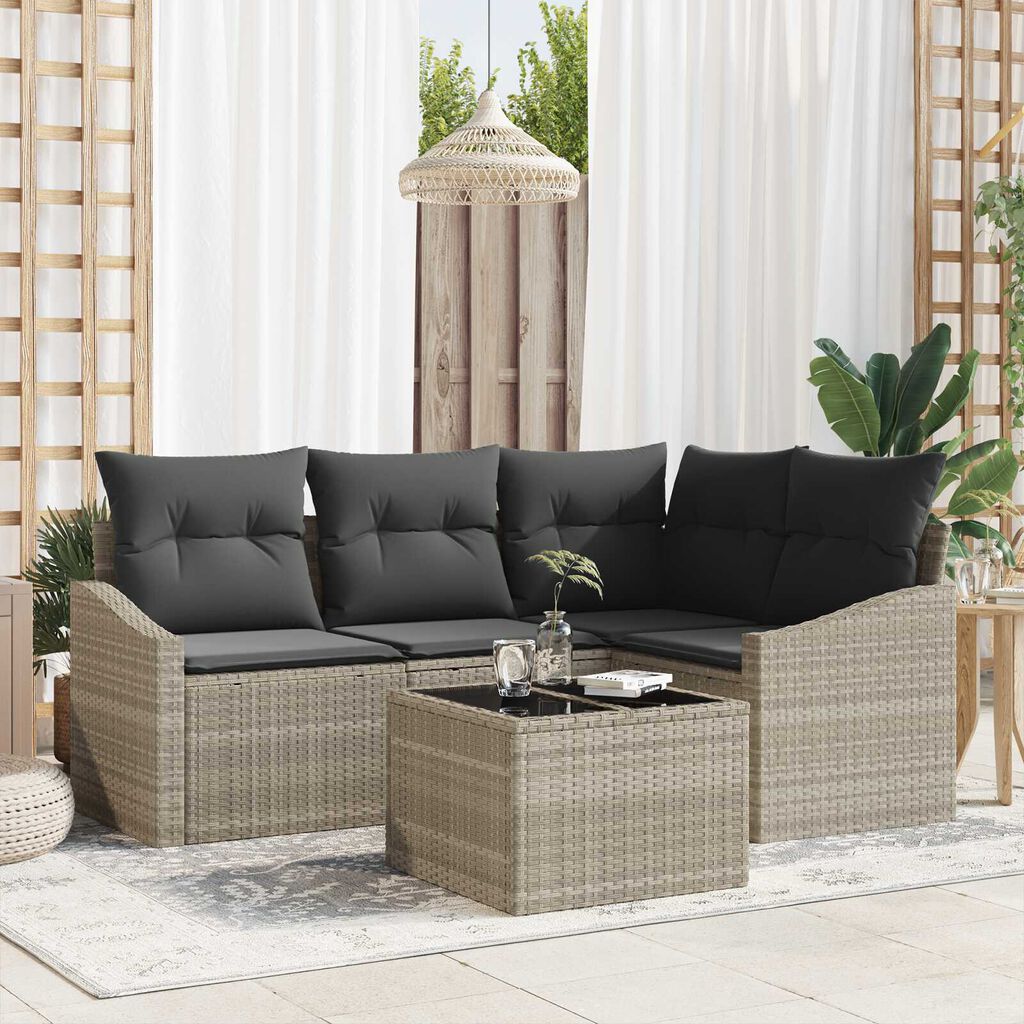 vidaXL Σετ Καναπέ Κήπου 5 pcs Ανοιχτό γκρι Πολυ ράταν