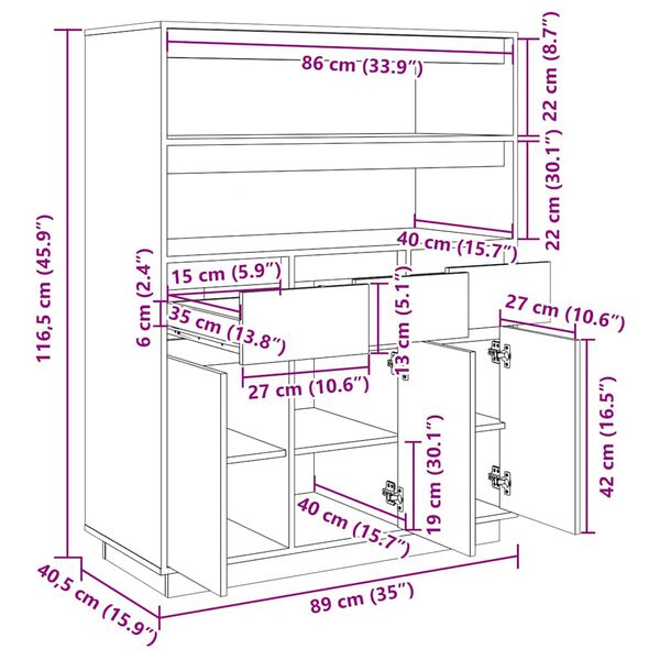 vidaXL Ντουλάπι 89 x 40 x 116,5 εκ. από Μασίφ Ξύλο Πεύκου