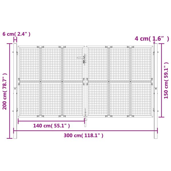 vidaXL Πύλη Κήπου Ανθρακί 300 x 150 εκ. Ατσάλινη