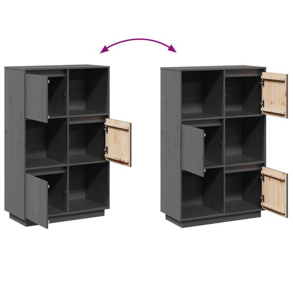 vidaXL Ντουλάπι Ψηλό Γκρι 74 x 35 x 117 εκ. από Μασίφ Ξύλο Πεύκου