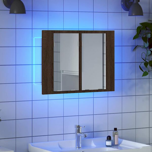 vidaXL Έπιπλο Καθρέφτη με LED Καφέ Δρυς 60x12x45 εκ. από Επεξ. Ξύλο