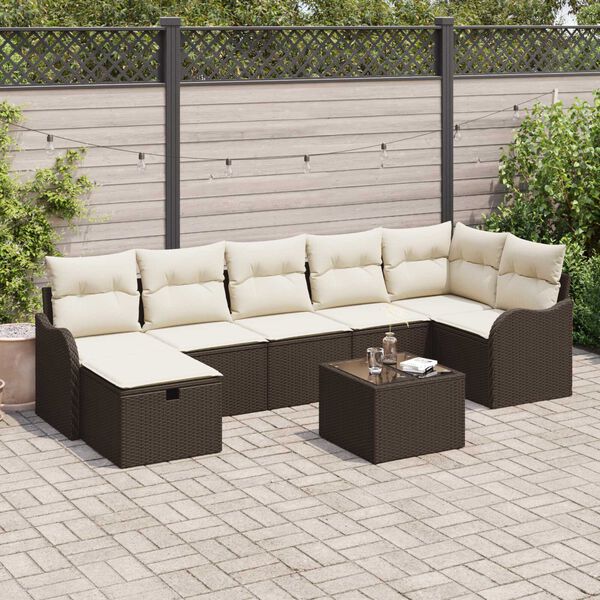 vidaXL Σετ Καναπέ Κήπου με μαξιλάρι 8 pcs Καφέ Πολυ ράταν