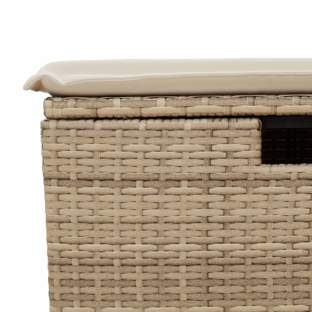 vidaXL Υποπόδιο Κήπου Μπεζ 55x55x37 εκ. Συνθετικό Ρατάν με Μαξιλάρι