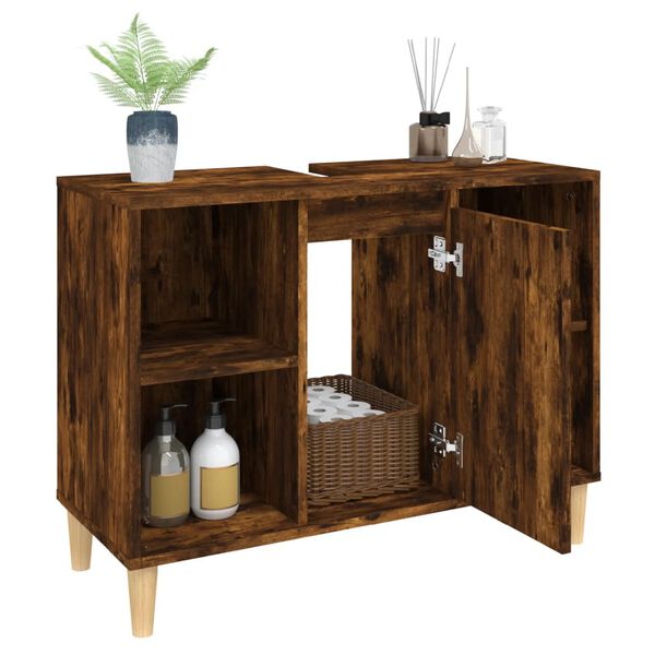 vidaXL Ντουλάπι Νιπτήρα Καπνιστή Δρυς 80x33x60 εκ. Επεξεργ. Ξύλο