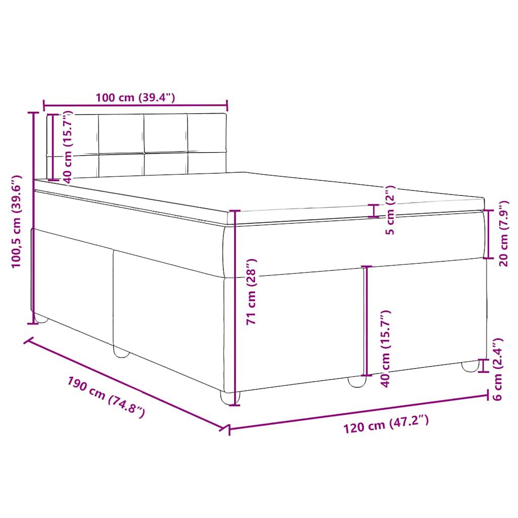vidaXL Κρεβάτι Boxspring με Στρώμα Μπλε 120x190 εκ. Υφασμάτινο