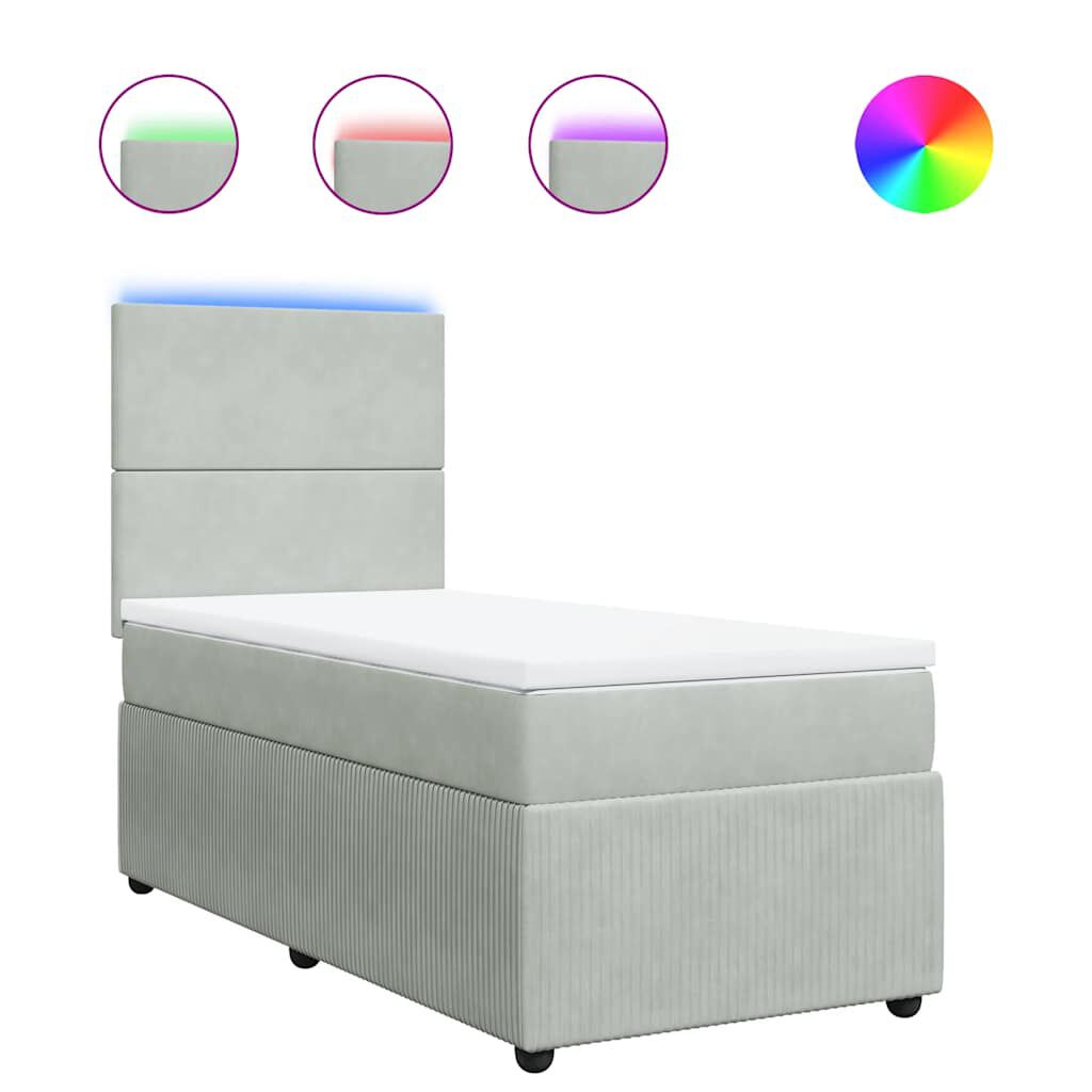 vidaXL Κρεβάτι Boxspring με Στρώμα Ανοιχτό Γκρι 100x200 εκ. Βελούδινο