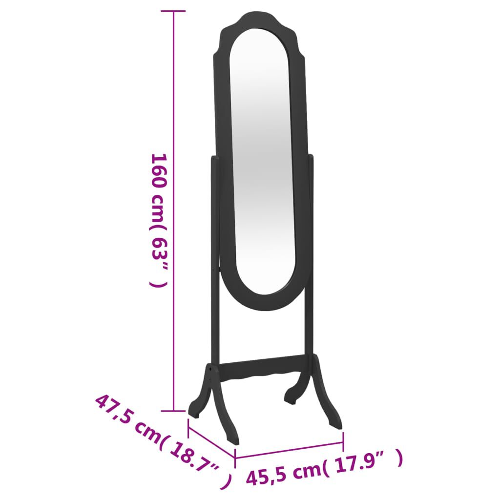 vidaXL Καθρέπτης Επιδαπέδιος Μαύρος 45,5x47,5x160 εκ. Επεξ. Ξύλο