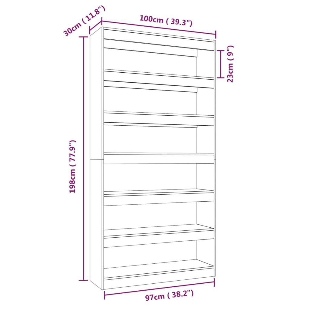 vidaXL Βιβλιοθήκη/Διαχωρ. Χώρου Γκρι Sonoma 100x30x198 εκ Επεξ. Ξύλο