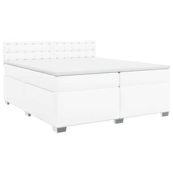 vidaXL Κρεβάτι Boxspring με Στρώμα Λευκό 200x200 εκ. Συνθετικό Δέρμα