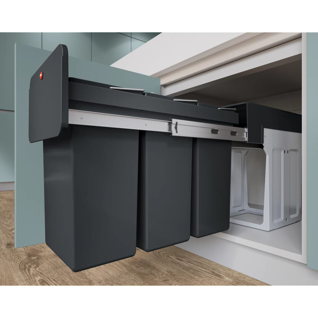 Hailo Ενσωματωμένος Κάδος Απορριμμάτων EcoLine 3x10 Λίτρα Μαύρος