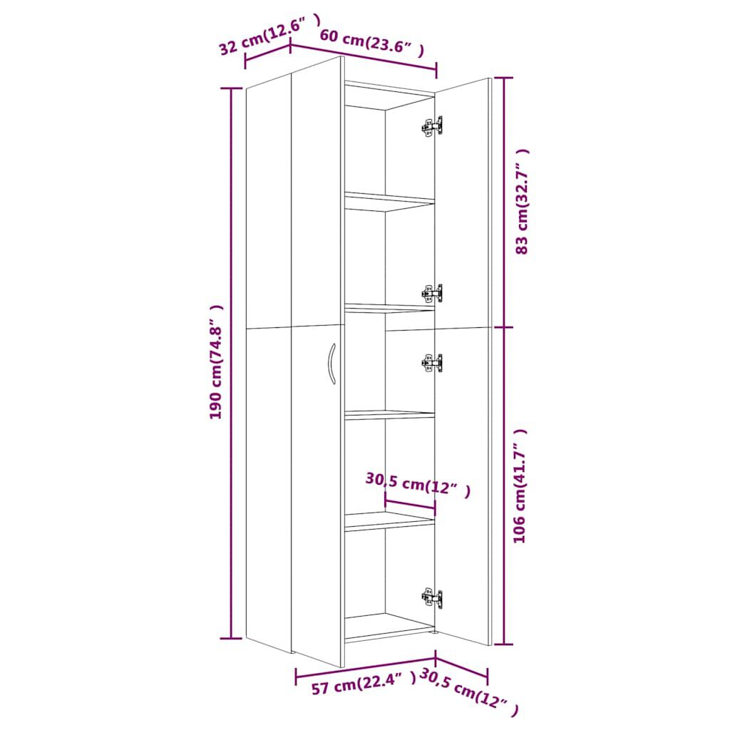 vidaXL Ντουλάπα Γραφείου Γκρι Σκυροδέματος 60x32x190 εκ. Επεξ. Ξύλο