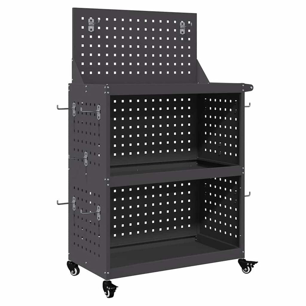 vidaXL Καρότσι εργαλείων με ράφι Μαύρο 65 x 35 x 111 εκ Κρύα χάλυβας