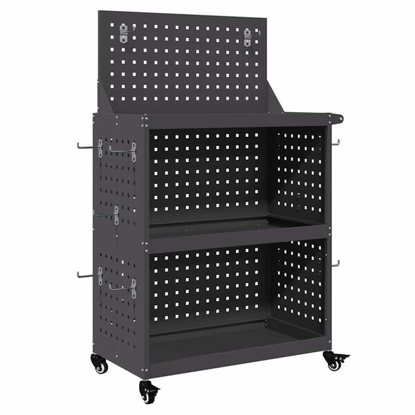vidaXL Καρότσι εργαλείων με ράφι Μαύρο 65 x 35 x 111 εκ Κρύα χάλυβας