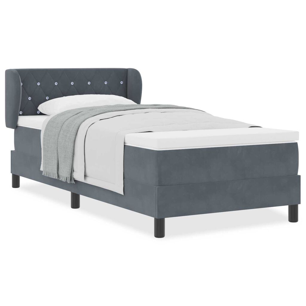 vidaXL Κρεβάτι Box Spring με Στρώμα Σκούρο Γκρι 90x200 cm Βελούδο