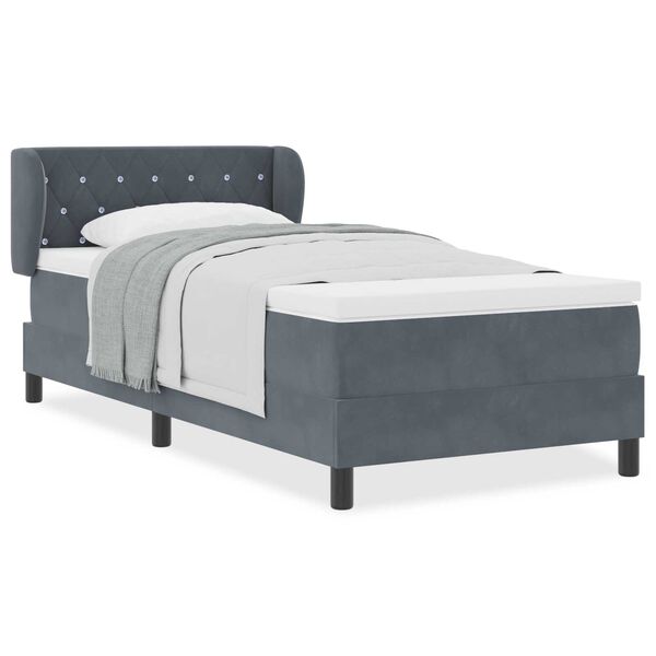 vidaXL Κρεβάτι Box Spring με Στρώμα Σκούρο Γκρι 90x200 cm Βελούδο