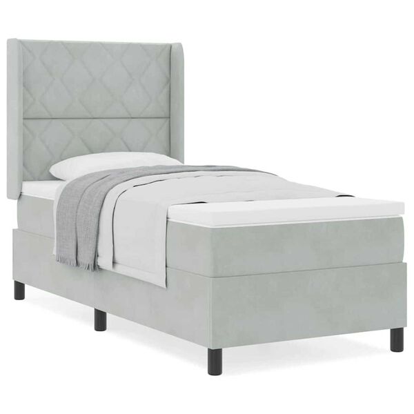 vidaXL Κρεβάτι με ελατήρια Ανοιχτό γκρι 90 x 190 cm Βελούδο