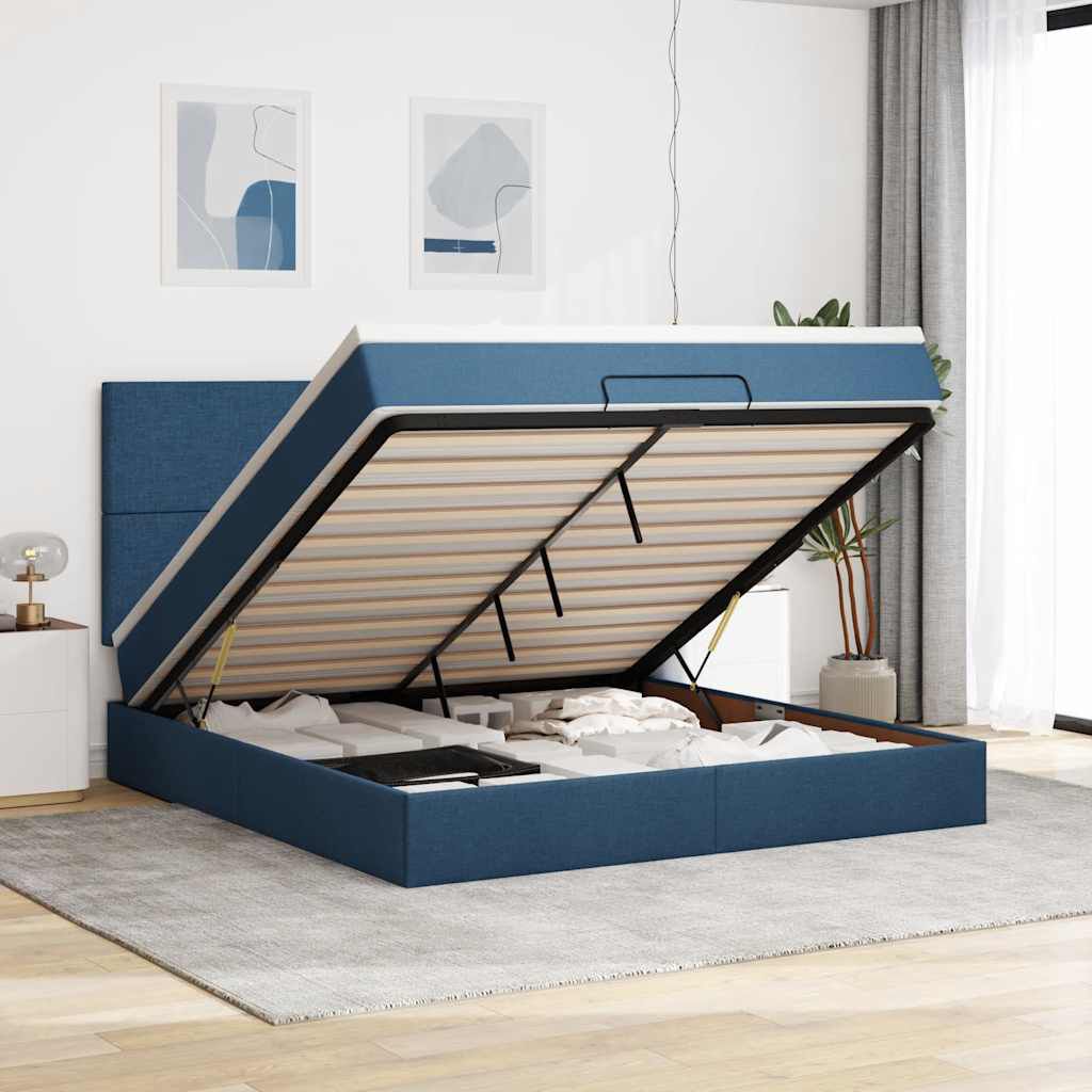 vidaXL Οθωμανικό κρεβάτι με στρώμα & LEDs Μπλε 180x200cm ύφασμα