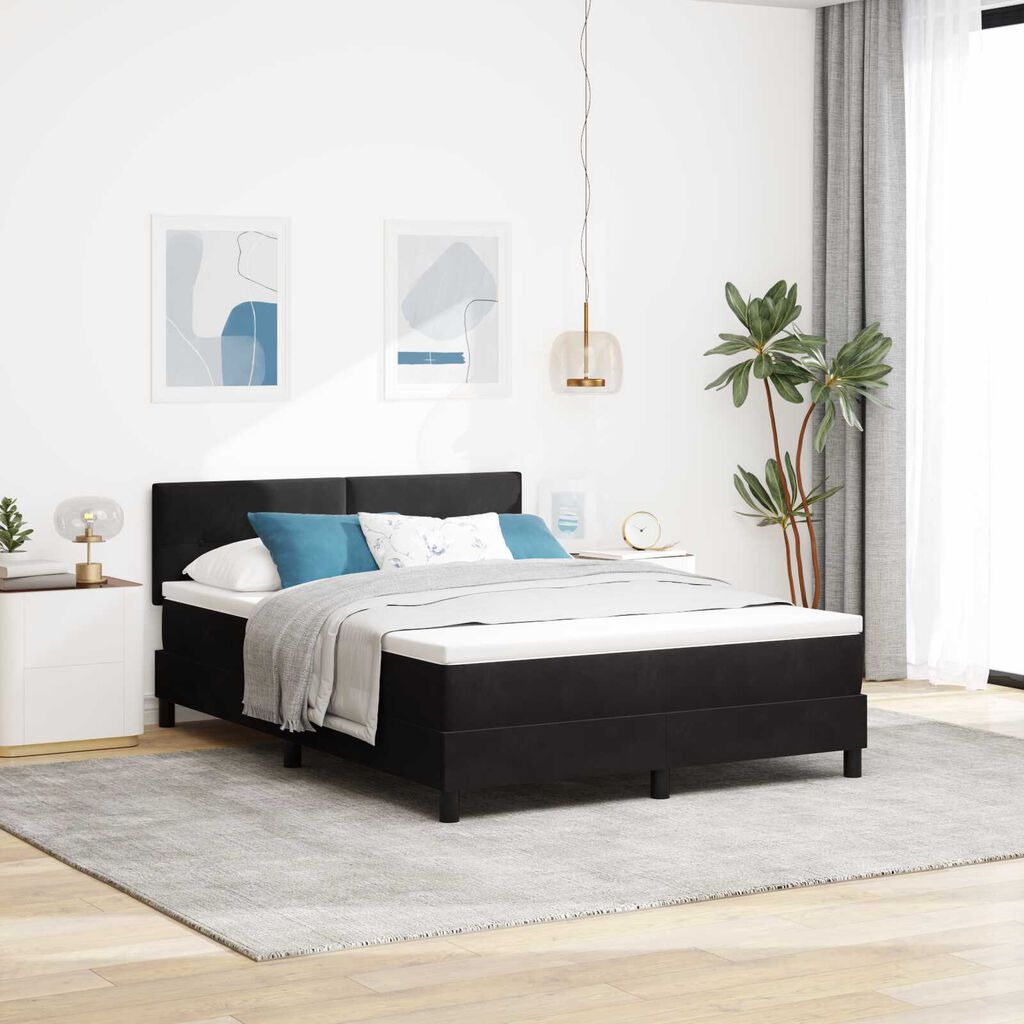 vidaXL Κρεβάτι Box Spring με Στρώμα & LED Μαύρο 140x200 εκ. Βελούδο