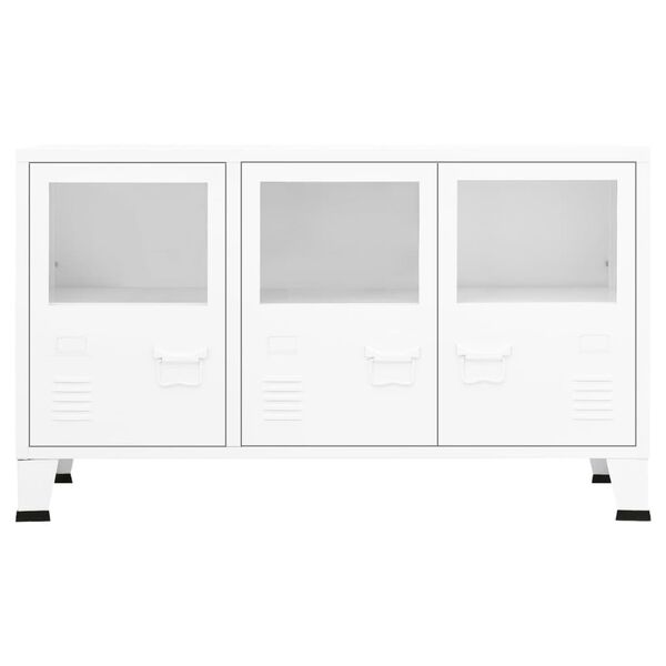 vidaXL Μπουφές Βιομηχανικό Στιλ Λευκός 105x35x62 εκ. Μέταλλο / Γυαλί