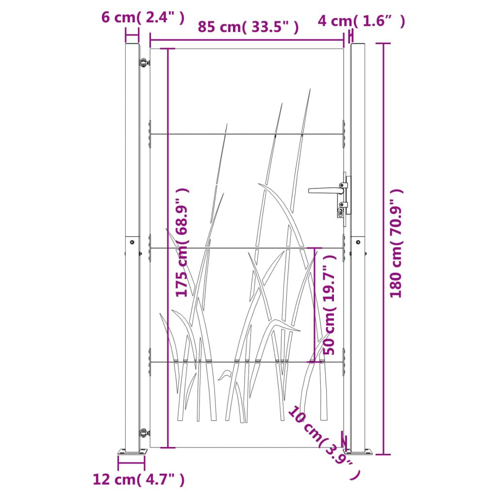 vidaXL Πύλη Κήπου με Σχέδιο Γρασίδι 105 x 180 εκ. από Ατσάλι Corten