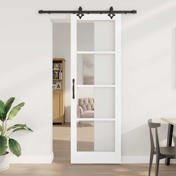 vidaXL Συρόμενη Πόρτα Λευκό 78 x 232 cm Ξύλο και μέταλλο