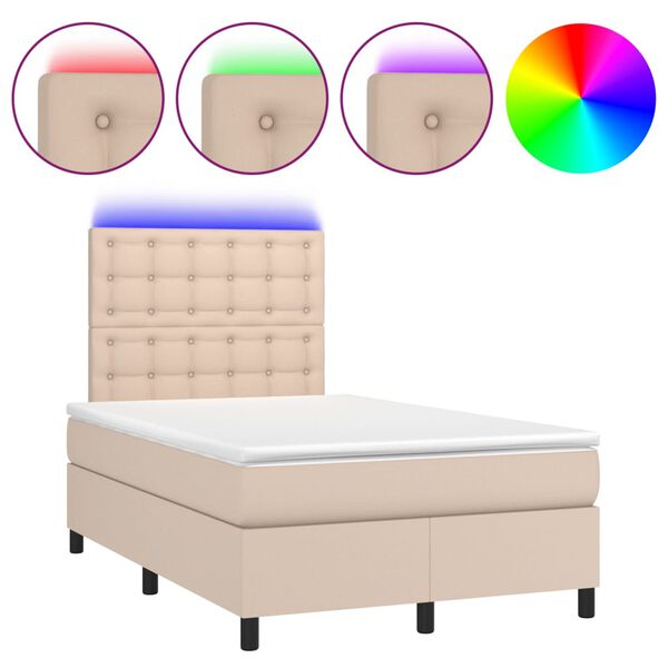 vidaXL Κρεβάτι Boxspring Στρώμα&LED Καπουτσίνο 120x200 εκ. Συνθ. Δέρμα