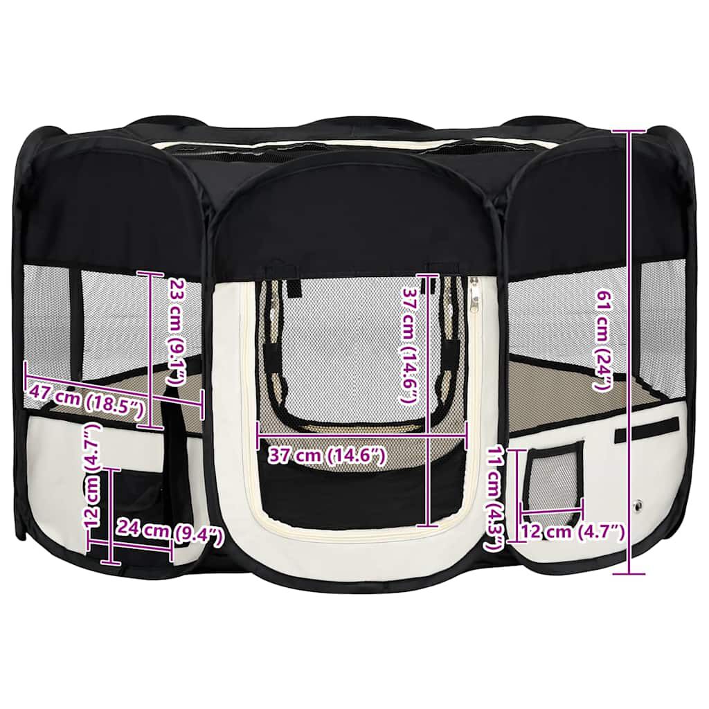 vidaXL Πάρκο Σκύλου Πτυσσόμενο Μαύρο 125x125x61 εκ. με Σάκο Μεταφοράς