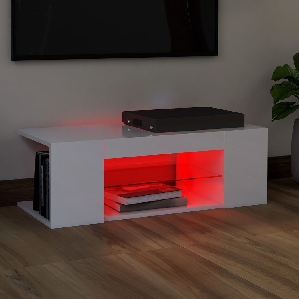 vidaXL Έπιπλο Τηλεόρασης με LED Γυαλιστερό Λευκό 90x39x30 εκ.
