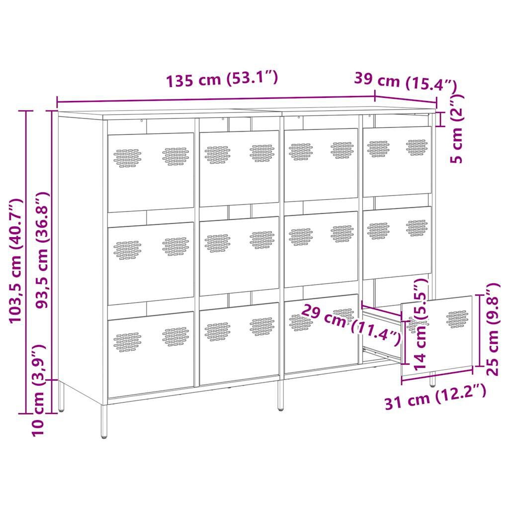 vidaXL Sideboard Olive Green 135x39x103,5 cm Ατσάλι ψυχρής έλασης