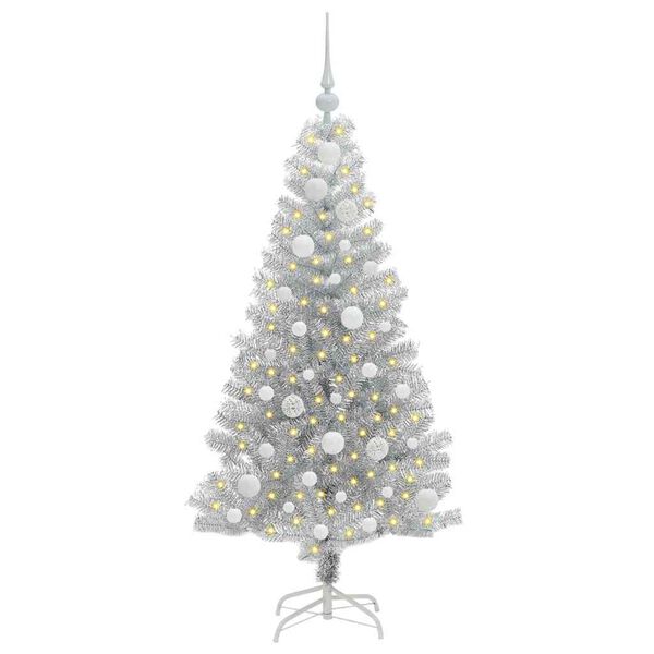 vidaXL Χριστουγεννιάτικο Δέντρο με 150 LED με βάση Ασημί 120 cm PET