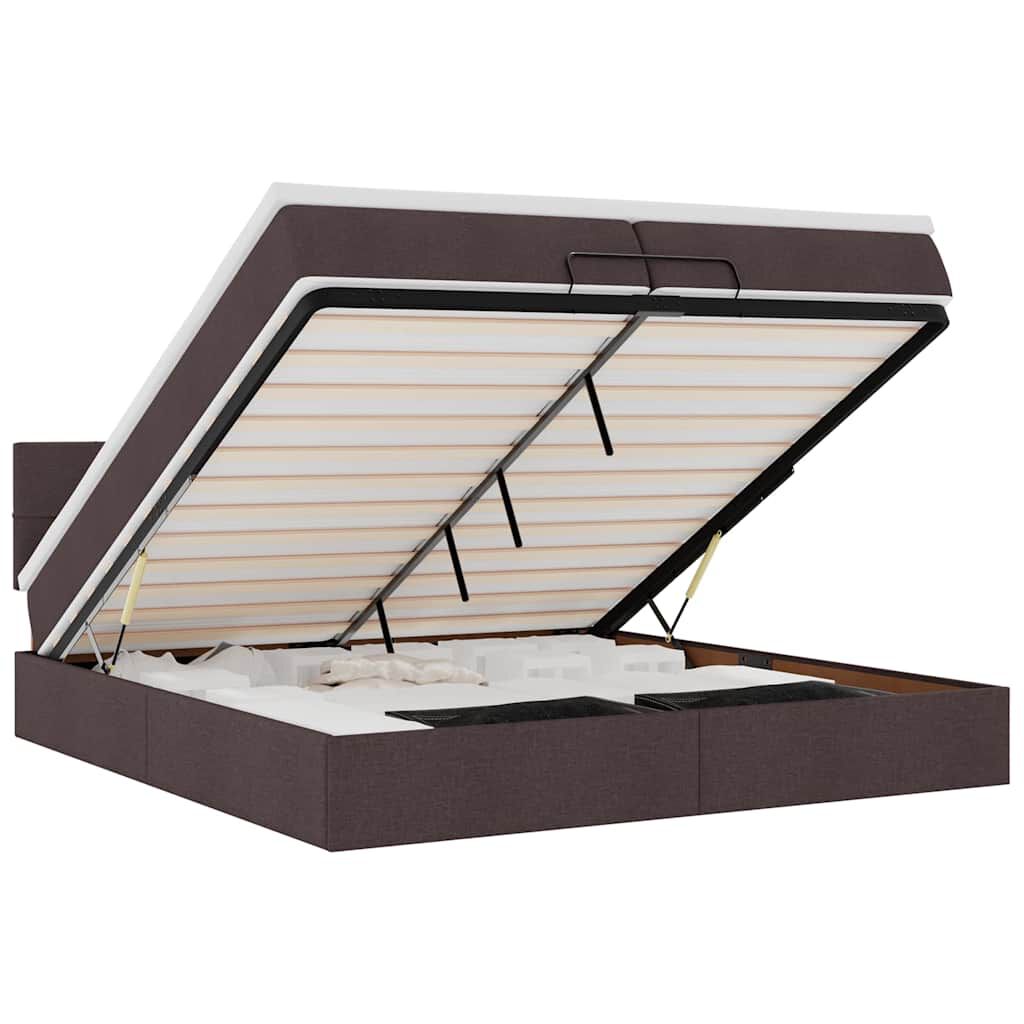 vidaXL Οθωμανικό κρεβάτι με στρώματα&LEDs Σκούρο καφέ 200x200cm ύφασμα