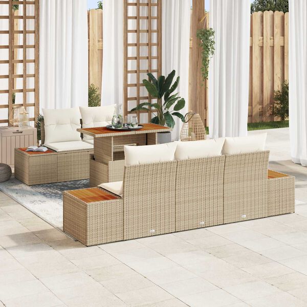 vidaXL Σετ Καναπέ Κήπου με αποθήκευση 6 pcs Μπεζ Πολυ ράταν