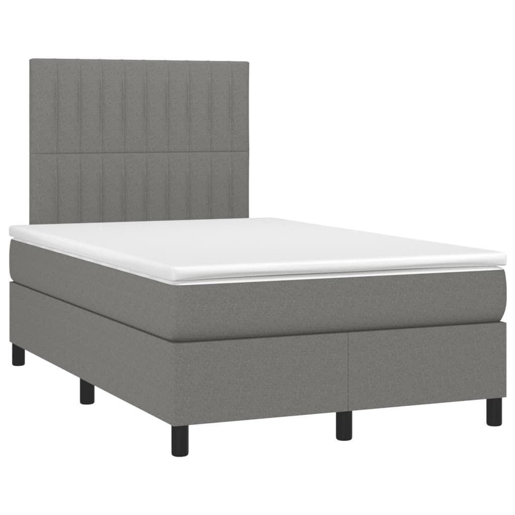 vidaXL Κρεβάτι Boxspring με Στρώμα & LED Σκ.Γκρι 120x190εκ. Υφασμάτινο