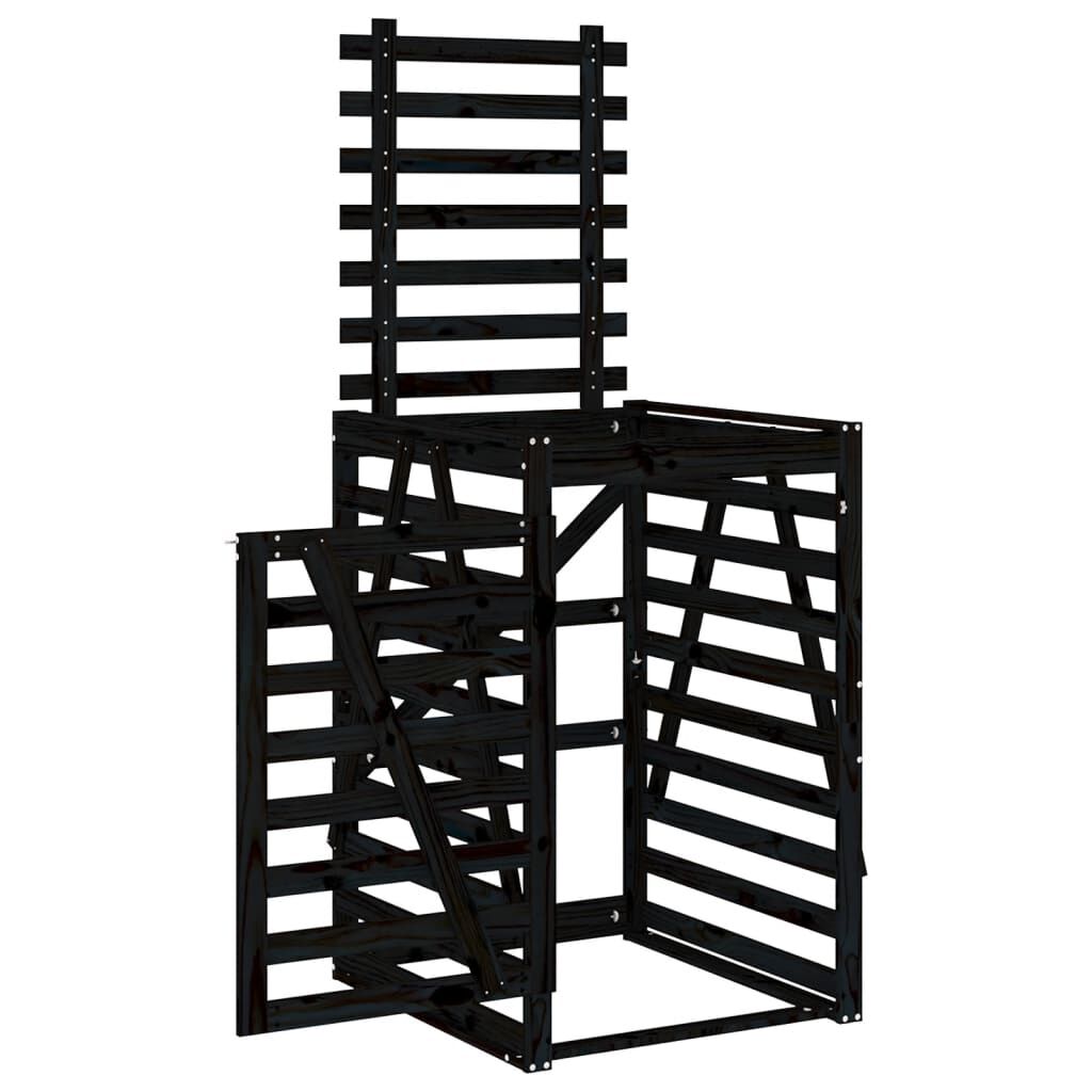 vidaXL Αποθ. Τροχήλατου Κάδου Μαύρη 84x90x128,5 εκ. Μασίφ Ξύλο Πεύκου