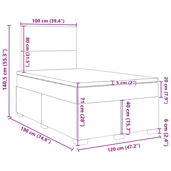vidaXL Κρεβάτι Boxspring με Στρώμα Ανοιχτό Γκρι 120x190 εκ. Βελούδινο
