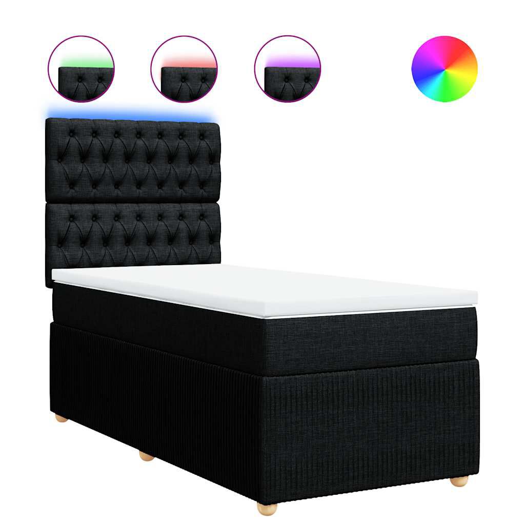 vidaXL Κρεβάτι Boxspring με Στρώμα Μαύρο 90x190 εκ.Υφασμάτινο