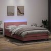 vidaXL Κρεβάτι Boxspring με Στρώμα & LED Ροζ 160x210 εκ. Βελούδινο