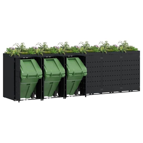 vidaXL Αποθήκη τροχήλατου κάδου για 6 κάδους Μαύρο