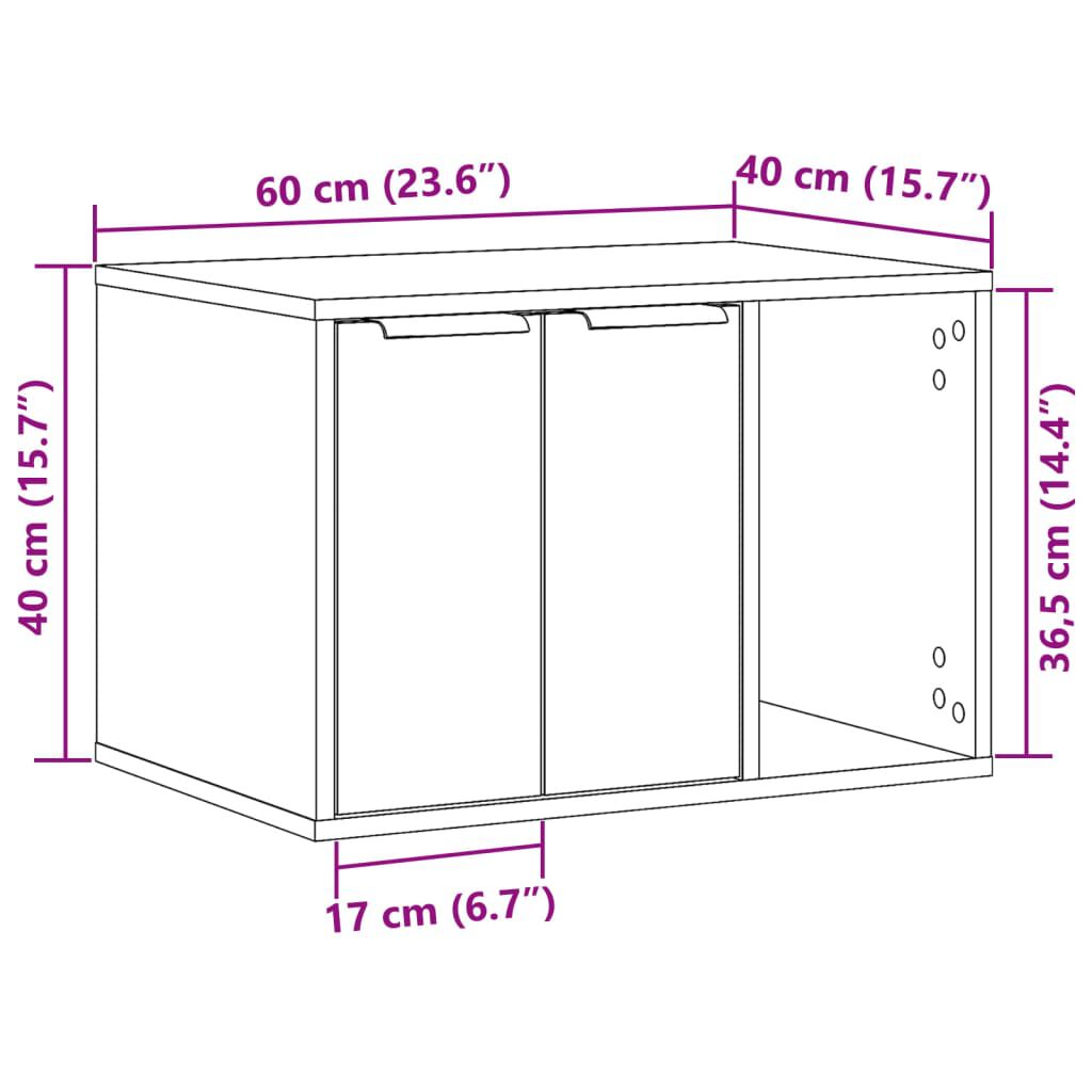 vidaXL Τουαλέτα Γάτας Περίφραξη Μαύρο 60x40x40 εκ. Επεξεργασμ. Ξύλο