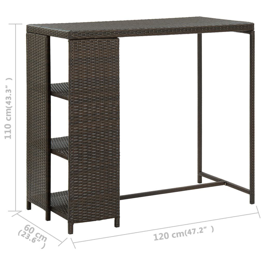 vidaXL Τραπέζι Μπαρ με Ράφια Καφέ 120x60x110 εκ. από Συνθετικό Ρατάν