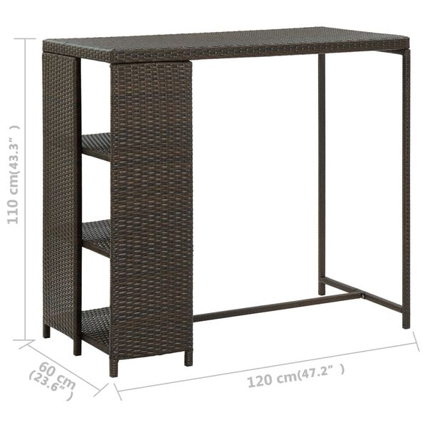 vidaXL Τραπέζι Μπαρ με Ράφια Καφέ 120x60x110 εκ. από Συνθετικό Ρατάν